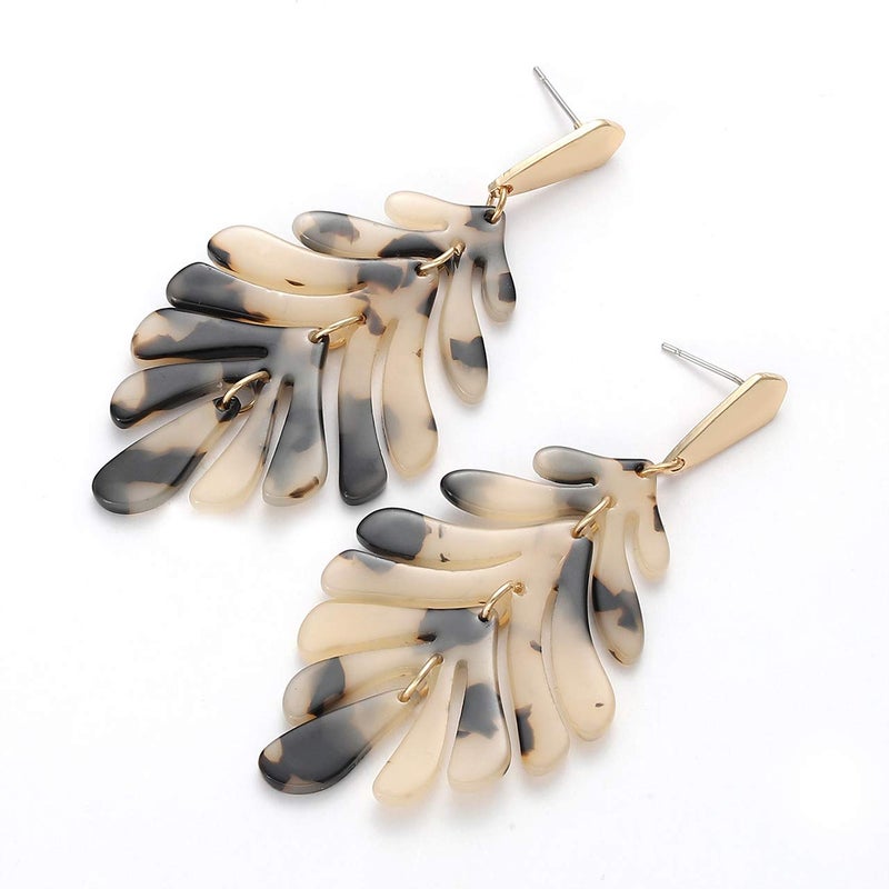 ARATLENCH Acrylic Pendant necklace Earrings â€“ Long Statement Leaf Charm Necklace Tortoise Resin Palm Leaf Earrings Fashion Necklaces Earrings for Women(Leopard-earrings) - Image 4